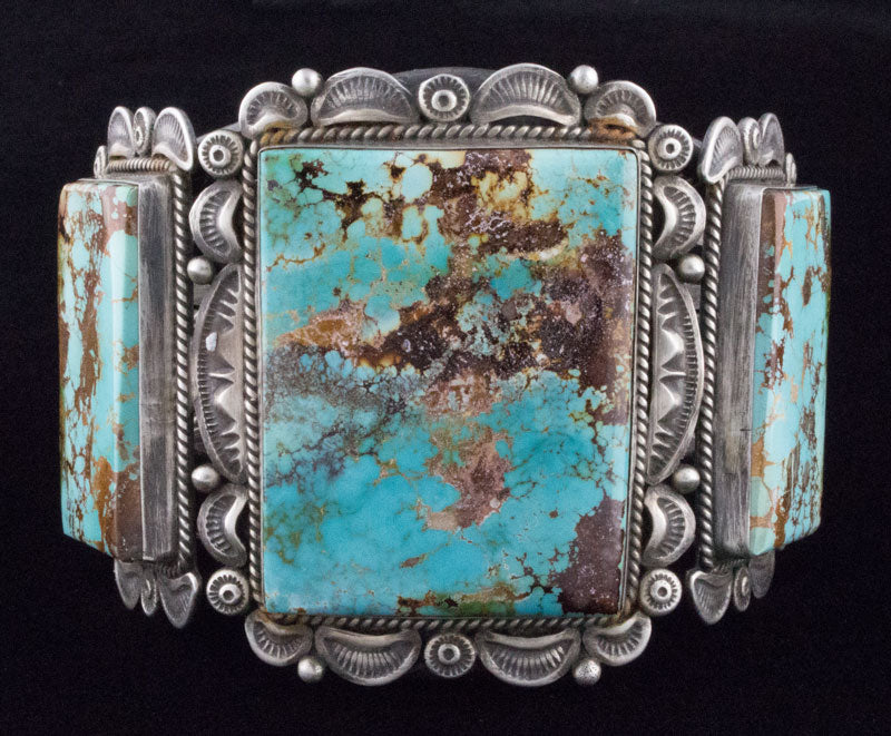 High Grade Natural Royston Turquoise 3-Stone Row Bracelet