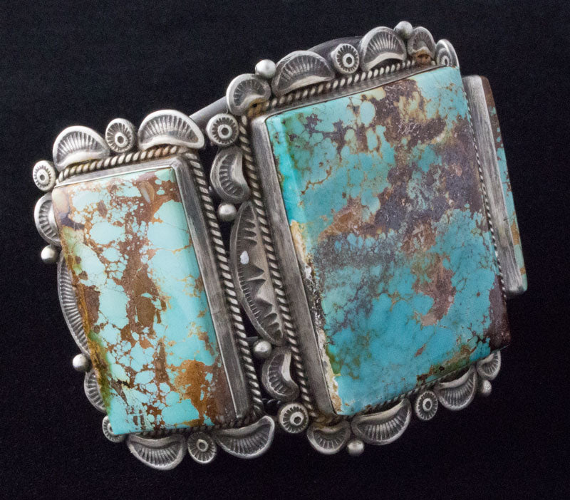 High Grade Natural Royston Turquoise 3-Stone Row Bracelet