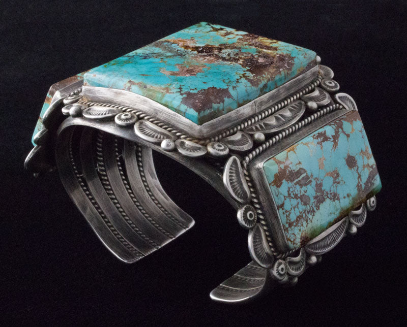 High Grade Natural Royston Turquoise 3-Stone Row Bracelet