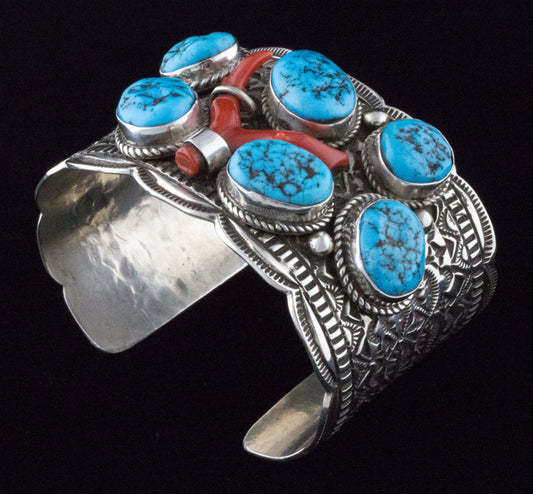 Natürlicher Kingman-Turquoise mit natürlichem mediterranem Zweigkorallen-Armband