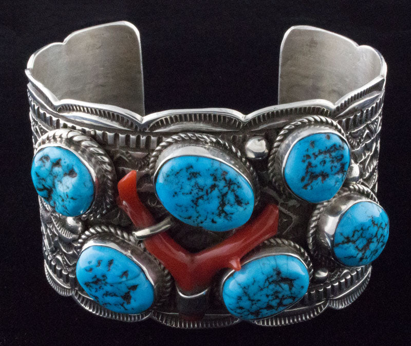 Natural Kingman Turquoise With Natural Mediterranean Branch Coral Bracelet