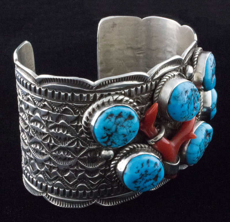 Natural Kingman Turquoise With Natural Mediterranean Branch Coral Bracelet