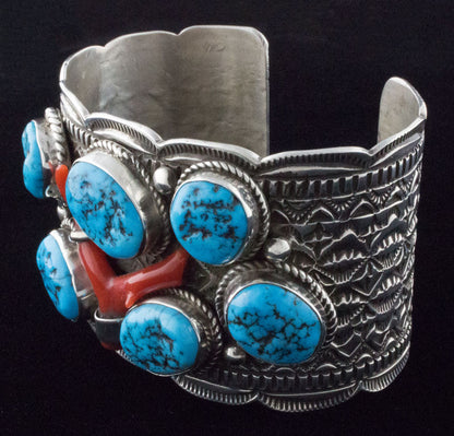 Natural Kingman Turquoise With Natural Mediterranean Branch Coral Bracelet