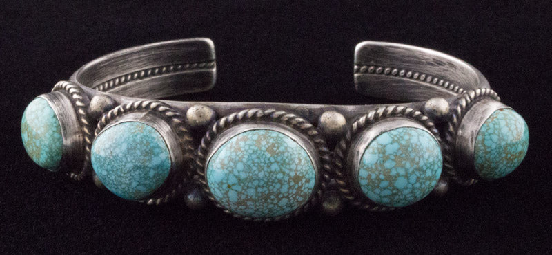 High Grade Natural #8 Micro-Web Turquoise 5-Stone Row Bracelet