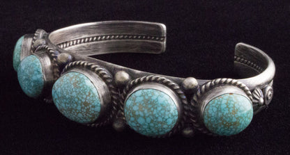 High Grade Natural #8 Micro-Web Turquoise 5-Stone Row Bracelet