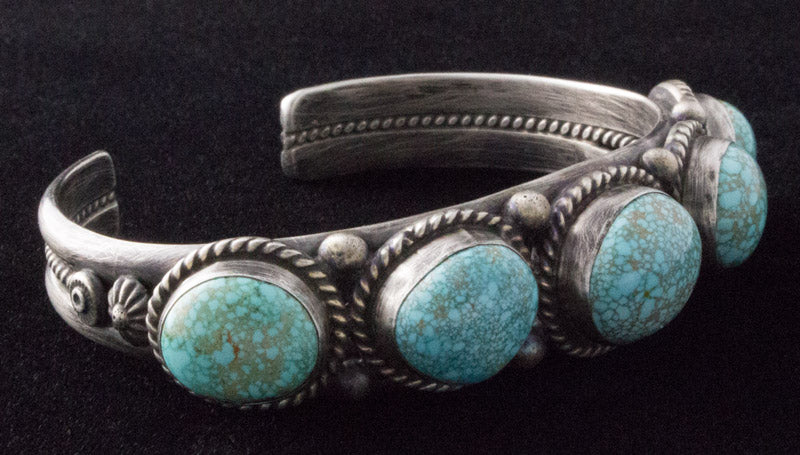 High Grade Natural #8 Micro-Web Turquoise 5-Stone Row Bracelet