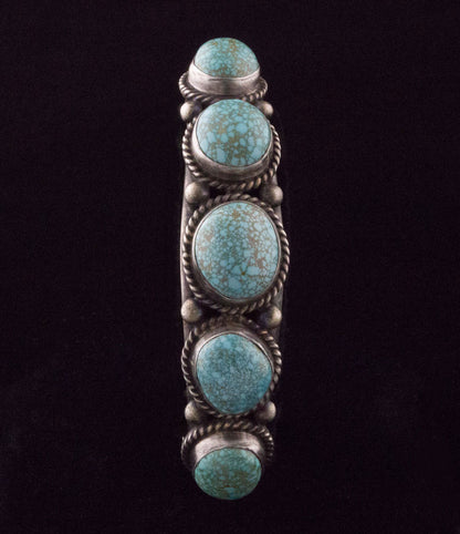 High Grade Natural #8 Micro-Web Turquoise 5-Stone Row Bracelet