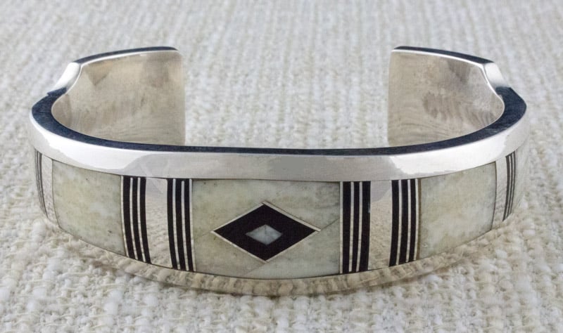 Fossilized Ivory & Jet Inlay Bracelet