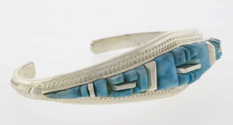 Kingman Turquoise Raised Cobblestone Inlay Bracelet