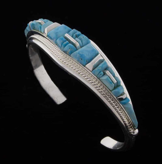 Kingman Turquoise Raised Cobblestone Inlay Bracelet