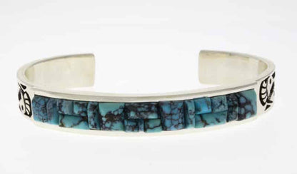 Sterling Silver Overlay Bracelet With A High Grade Natural Cloud Mountain Turquoise Inlay Design