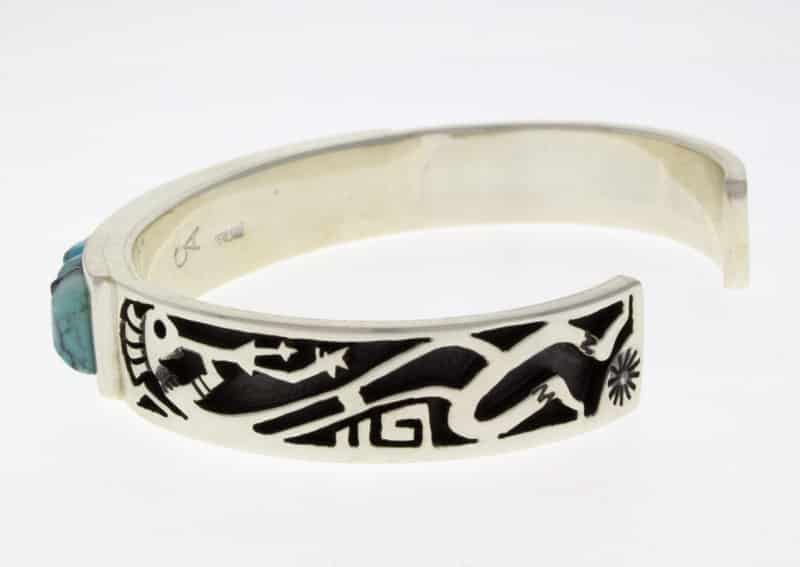 Sterling Silver Overlay Bracelet With A High Grade Natural Cloud Mountain Turquoise Inlay Design