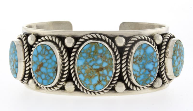 Natural Birdseye Kingman Turquoise 5-Stone Row Bracelet