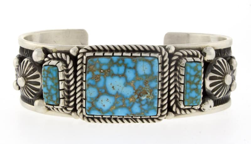 Natural Birdseye Kingman Turquoise 3-Stone Row Bracelet