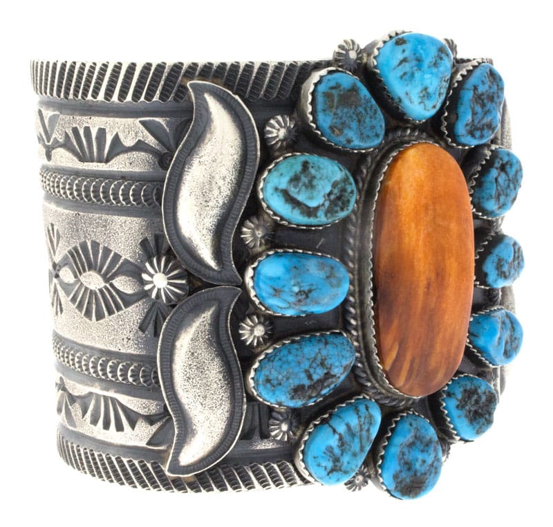 Orange Spiny Oyster Bracelet With Natural Free-Form Sleeping Beauty Turquoise Surround