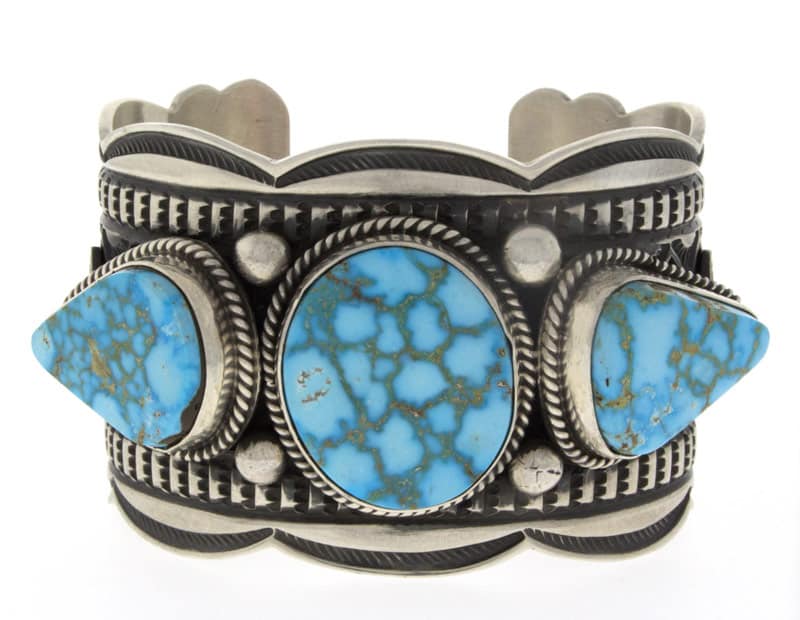 Natural Birdseye Kingman Turquoise 3-Stone Row Bracelet