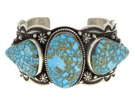 Natural Birdseye Kingman Turquoise 3-Stone Row Bracelet