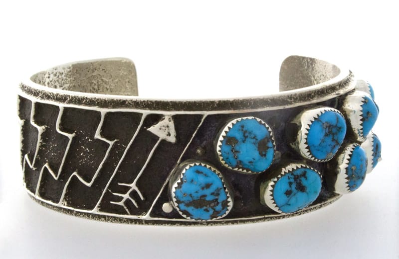 Bracelet en turquoise Kingman libre en forme naturelle Tufa Cast