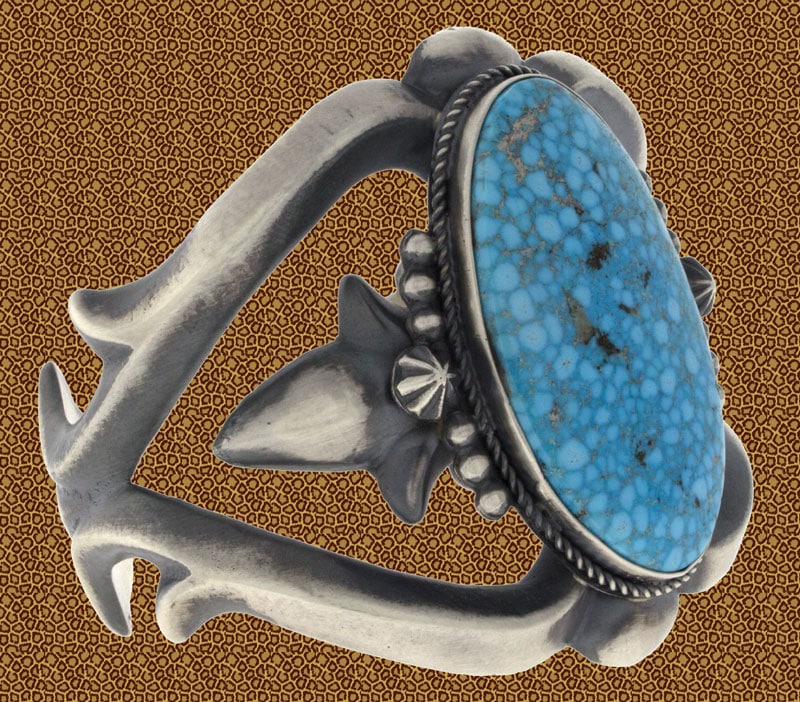 Natural Birdseye Kingman Turquoise Sandcast Bracelet