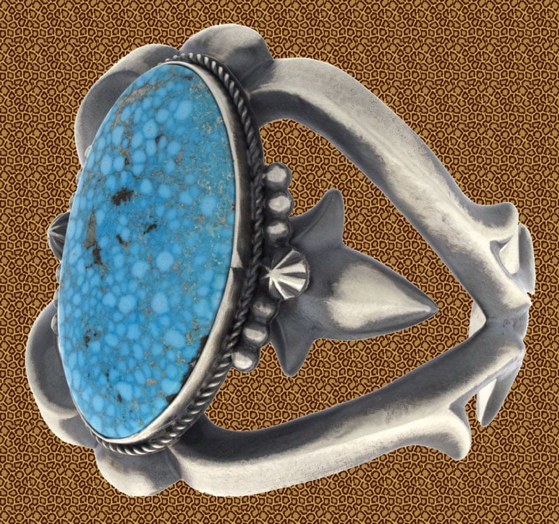 Natural Birdseye Kingman Turquoise Sandcast Bracelet