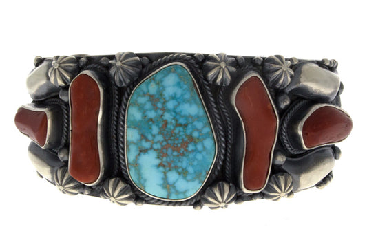 Natural Birdseye Kingman Turquoise & Coral Bracelet