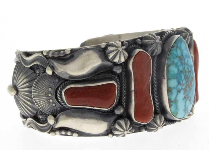 Natural Birdseye Kingman Turquoise & Coral Bracelet