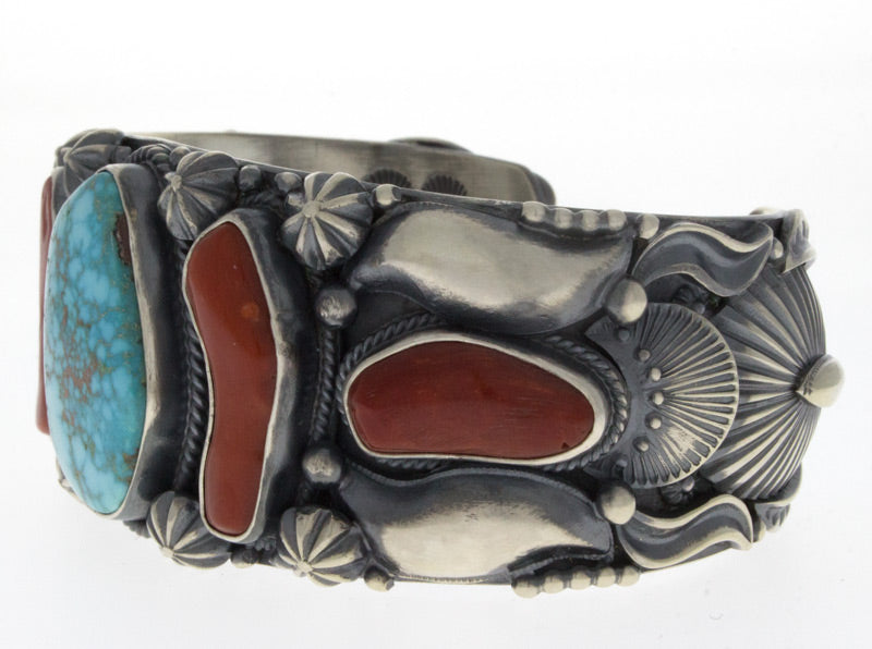 Natural Birdseye Kingman Turquoise & Coral Bracelet