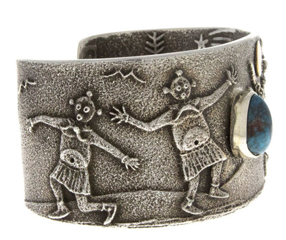 Tufa Cast Mudhead & Eagle Dancer Bracelet With Natural Bisbee Turquoise And 14K Gold Sun