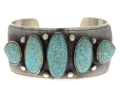 High Grade Natural #8 Micro-Web Turquoise 5-Stone Row Bracelet