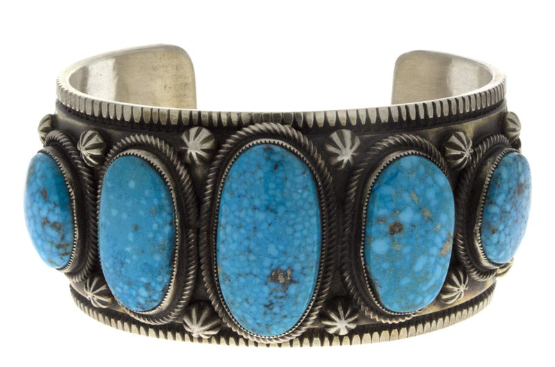 Natural Birdseye Kingman Turquoise 5-Stone Row Bracelet