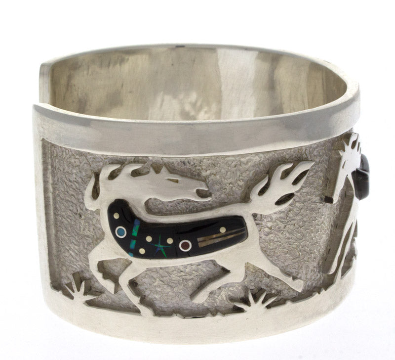 Sterling Silver Horse Overlay Bracelet With Raised Micro Inlay Design