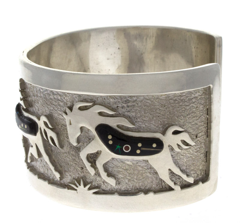 Sterling Silver Horse Overlay Bracelet With Raised Micro Inlay Design