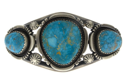 Bracelet en rangée de 3 pierres en turquoise naturelle Kingman