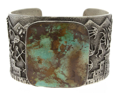 Tufa Cast Pueblo Scene Bracelet With Natural Pilot Mountain Turquoise