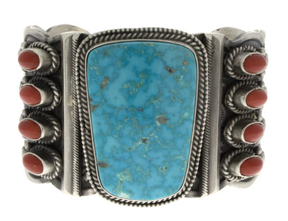 Natural Birdseye Kingman Turquoise & Coral Bracelet