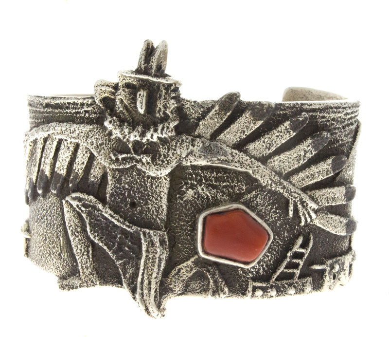 Tufa Cast Bracelet With Eagle Dancer & Natural Mediterranean Coral