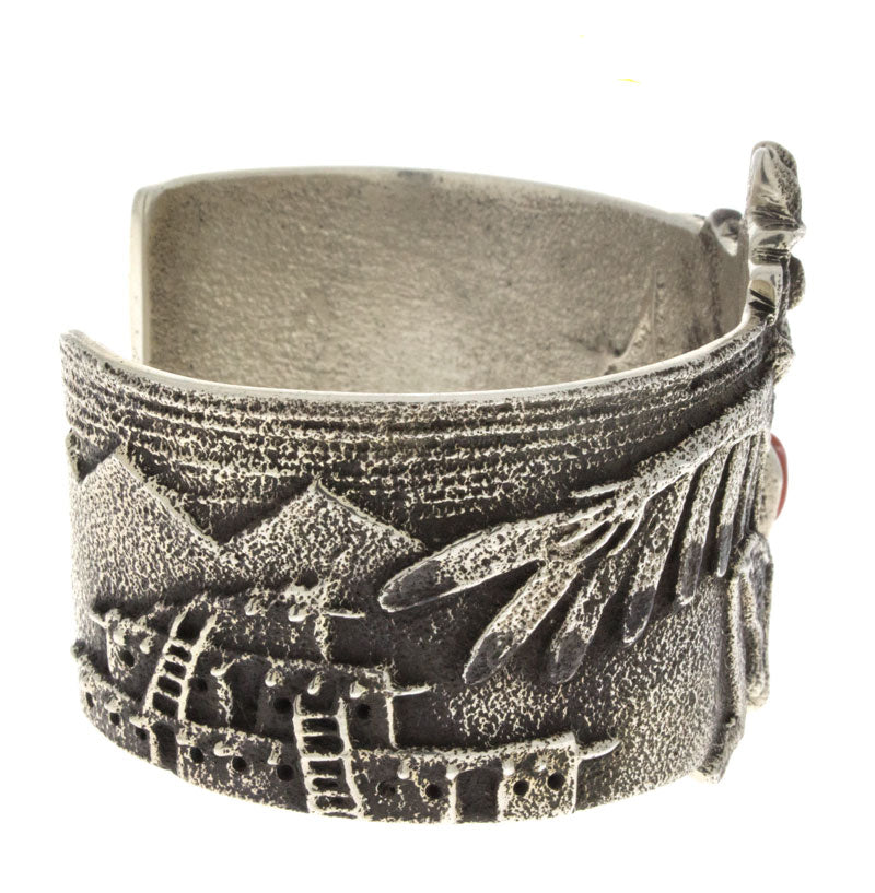 Tufa Cast Bracelet With Eagle Dancer & Natural Mediterranean Coral