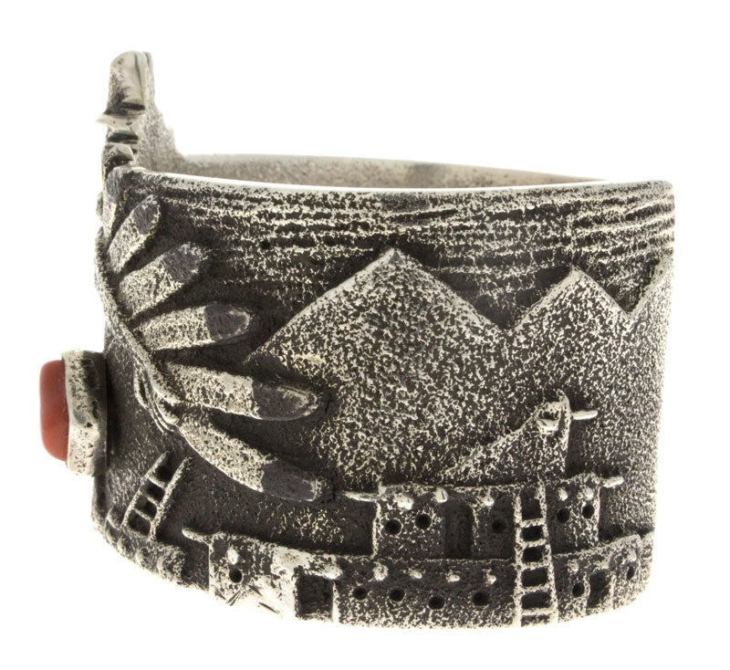 Tufa Cast Bracelet With Eagle Dancer & Natural Mediterranean Coral