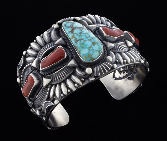 Natural Birdseye Kingman Turquoise & Coral Bracelet