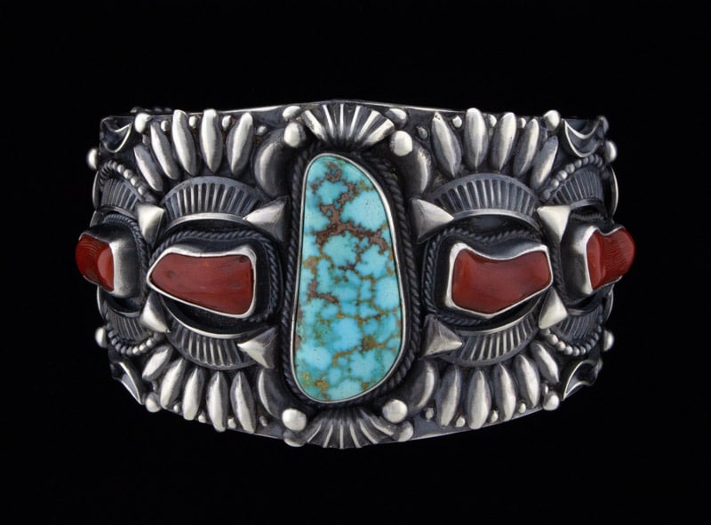 Natural Birdseye Kingman Turquoise & Coral Bracelet