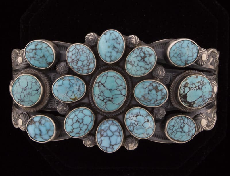 High Grade Natural Black Web Kingman Turquoise Cluster Bracelet