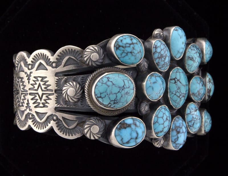 High Grade Natural Black Web Kingman Turquoise Cluster Bracelet