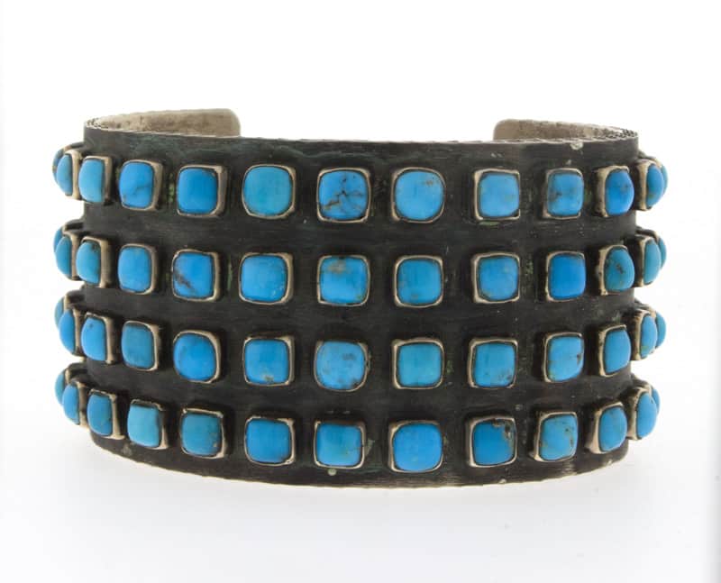 Bracelet 4 rangs en turquoise Kingman naturelle Tufa Cast