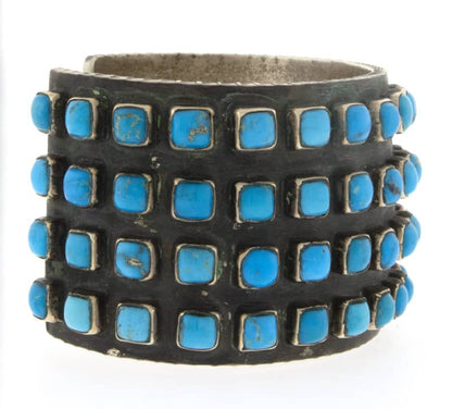 Bracelet 4 rangs en turquoise Kingman naturelle Tufa Cast