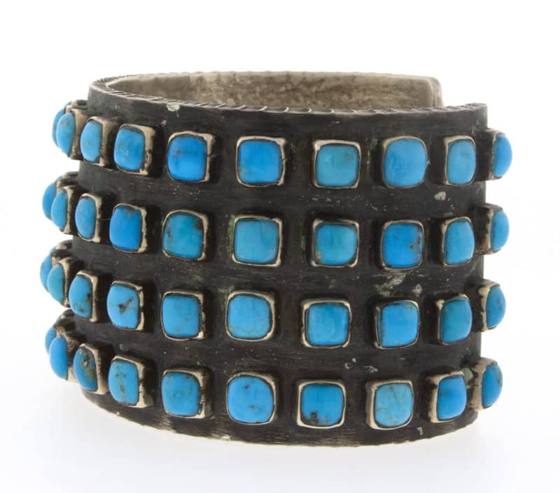 Bracelet 4 rangs en turquoise Kingman naturelle Tufa Cast