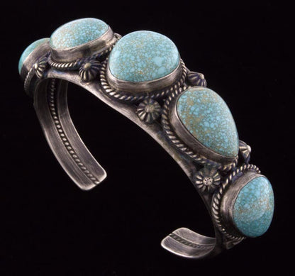 High Grade Natural #8 Micro-Web Turquoise 5-Stone Row Bracelet