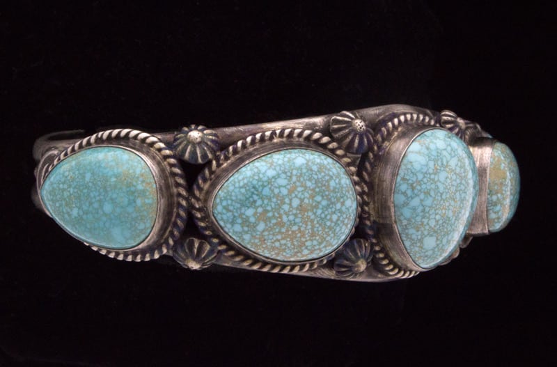 High Grade Natural #8 Micro-Web Turquoise 5-Stone Row Bracelet