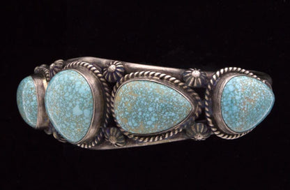 High Grade Natural #8 Micro-Web Turquoise 5-Stone Row Bracelet