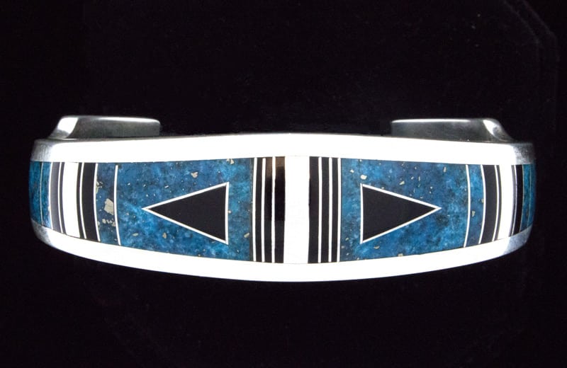 Natural Nacozari Turquoise & Jet Inlay Bracelet