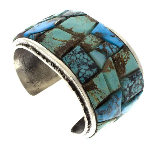 Bracciale in Tufa con Incastro di Pietre Cubiche e Inlay Turchese